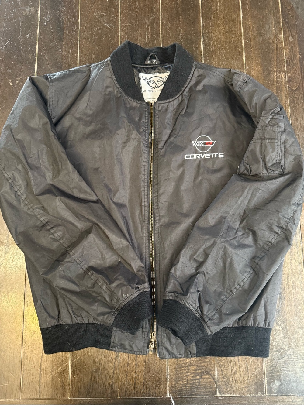 Corvette Black Bomber Jacket with Embroidered Logo Size XL